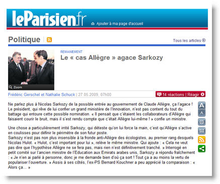 Allègre et Sarkozy dans Le Parisien