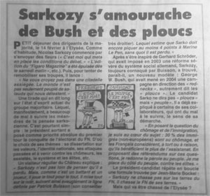 Sarkozy et les ploucs dans Le Canard enchaîné